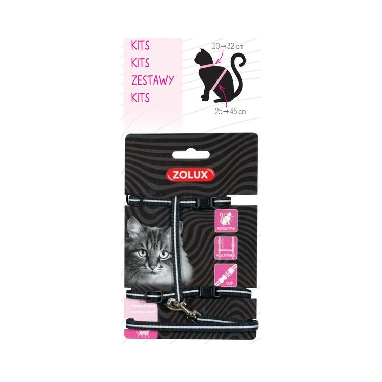 Pettorina regolabile con guinzaglio nero kit riflettente