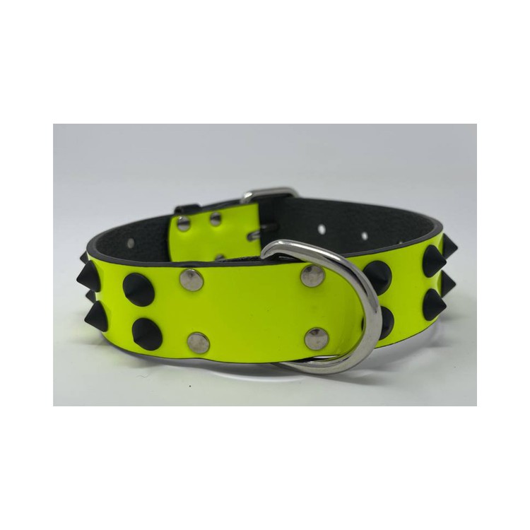Collare My Queen Giallo Fluo borchia cono nero opaco 45x3cm