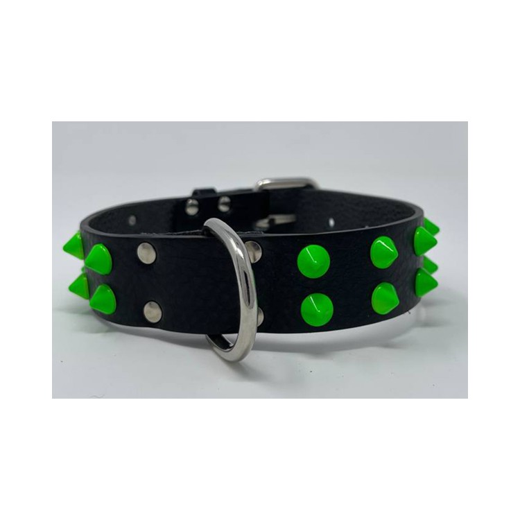 Collare My Queen Nero borchia cono verde fluo 45x3cm