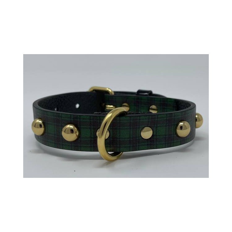 Collare My Queen Tartan Verde borchia Sfera oro galavnica oro 40x2cm