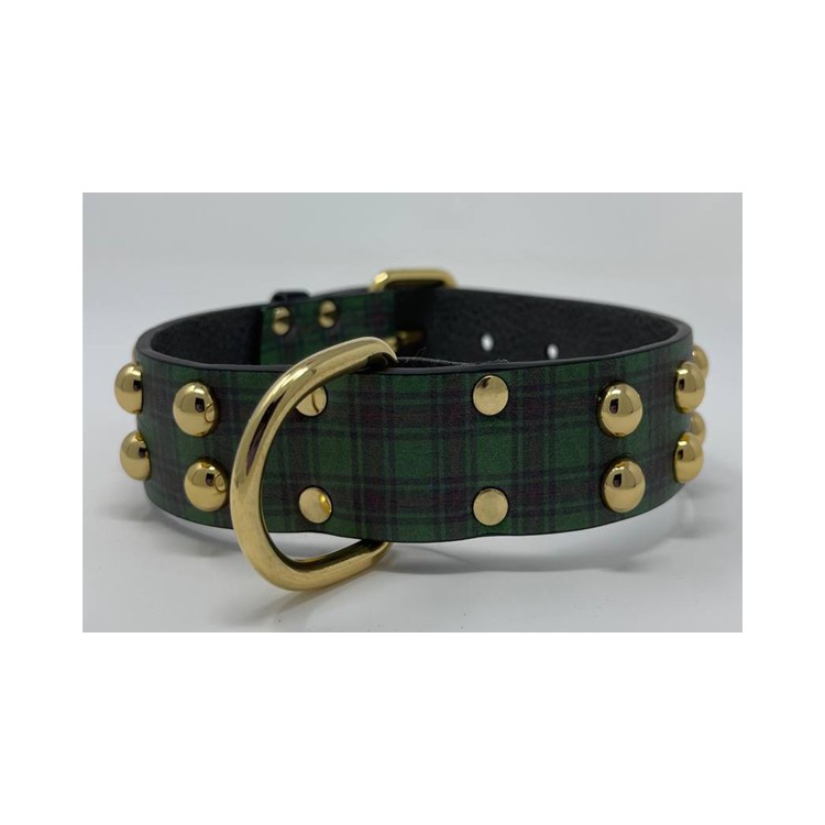 Collare My Queen Tartan Verde borchia Sfera oro galavnica oro 45x3cm