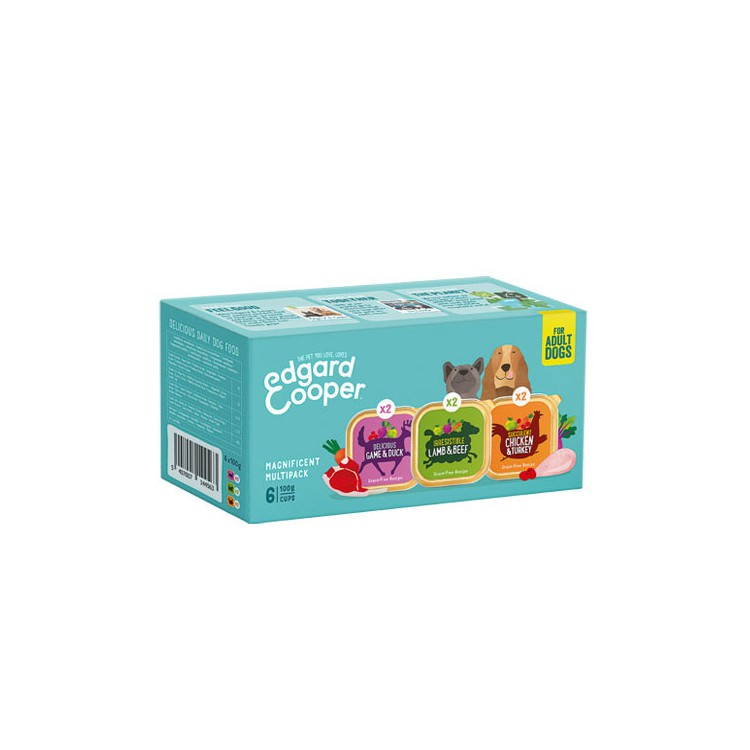 Multipack 100gX6  Selvaggina e anatra (2pz) - Agnello e Manzo (2pz) - Pollo e tacchino (2pz)