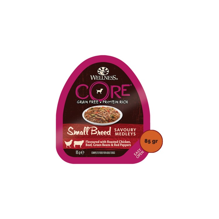 Wellness Core Small Breed Pollo arrosto, manzo, fagioli verdi e peperoni rossi 85gr